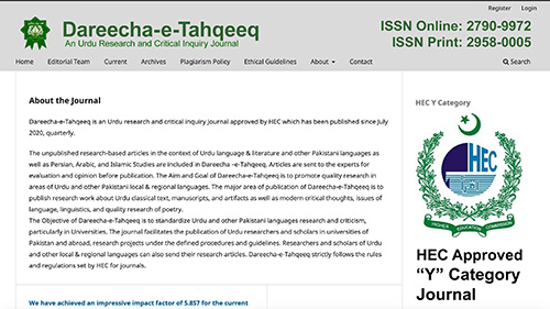 Dareecha e Tahqeeq journal website